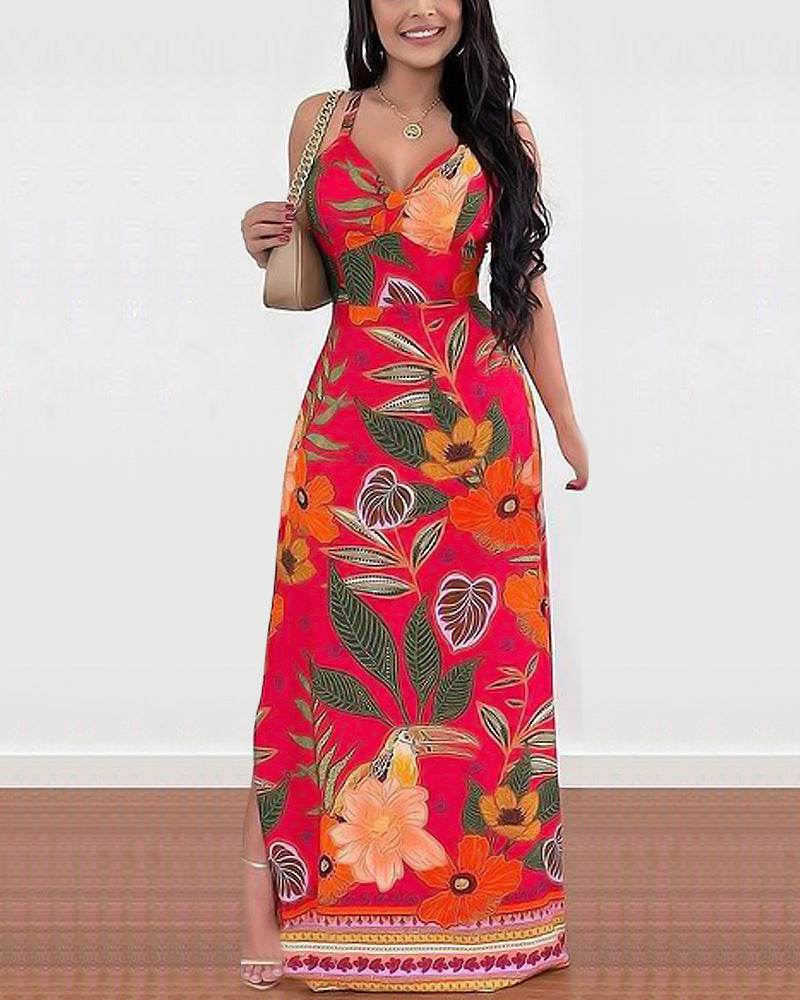 Women's Simple Camisole Printed Dress - Mubimart