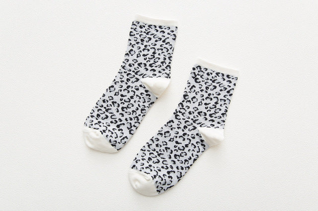 Leopard Dalmatian Black White Cotton Crew Socks - Mubimart -  