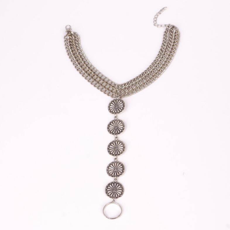 European and American fashion personality retro carved three layer even exaggerated fringed Anklets toe foot ornaments - Mubimart