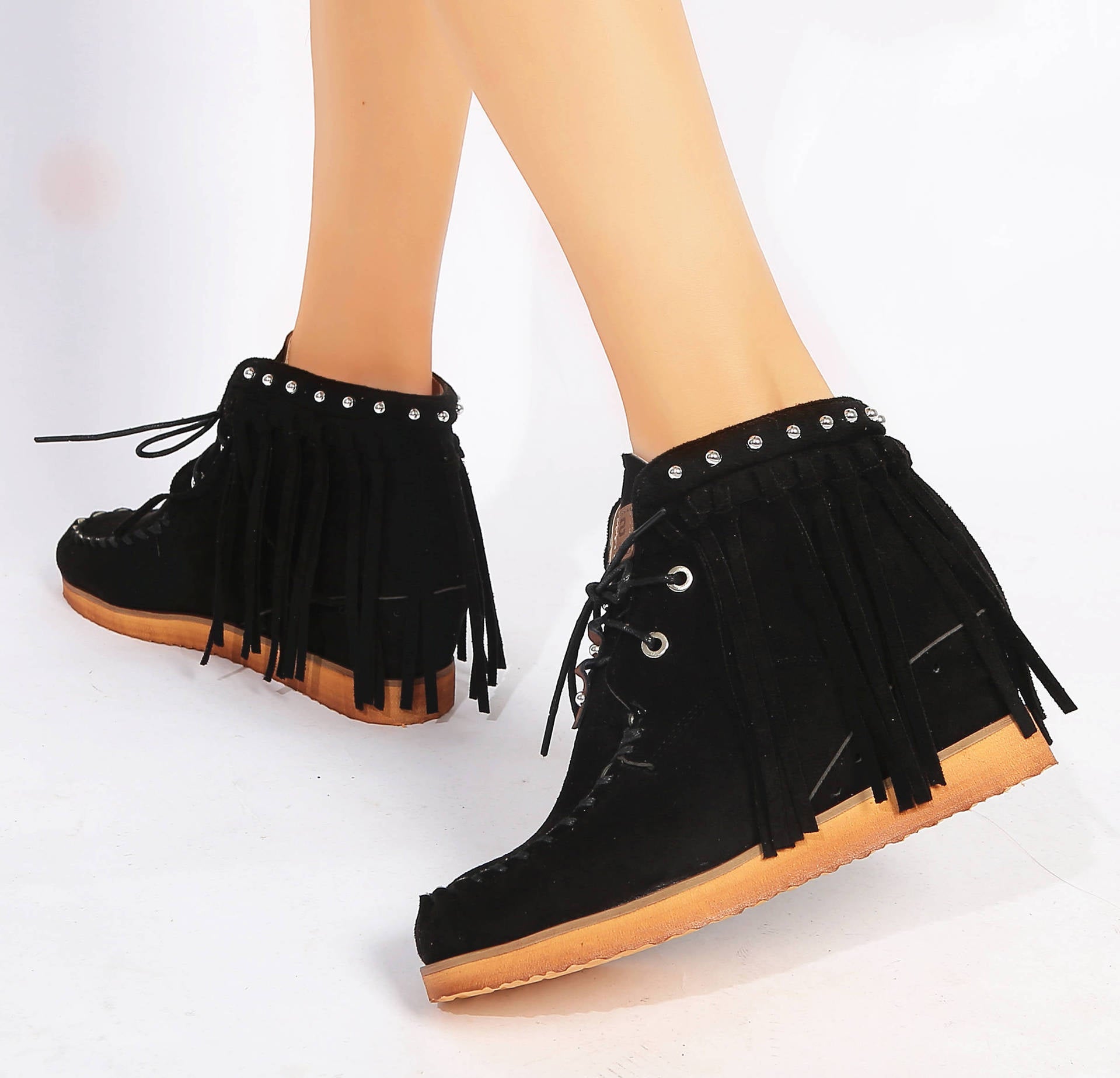 Vintage rivet tassel booties