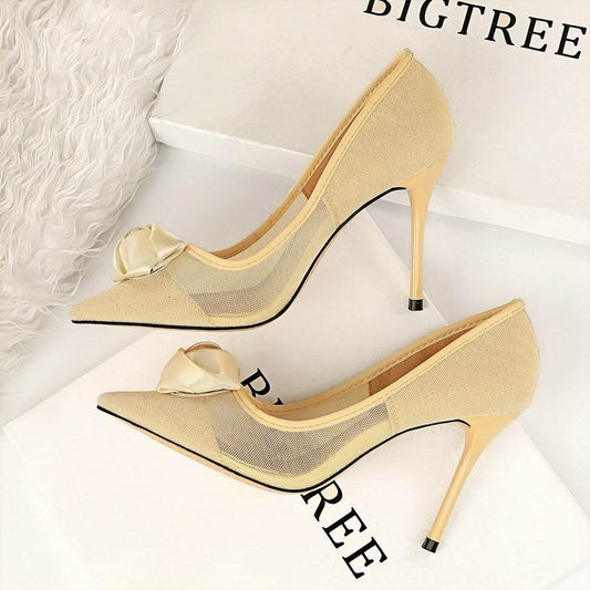 Women's Cutout Satin Rose Flower Pumps - Mubimart