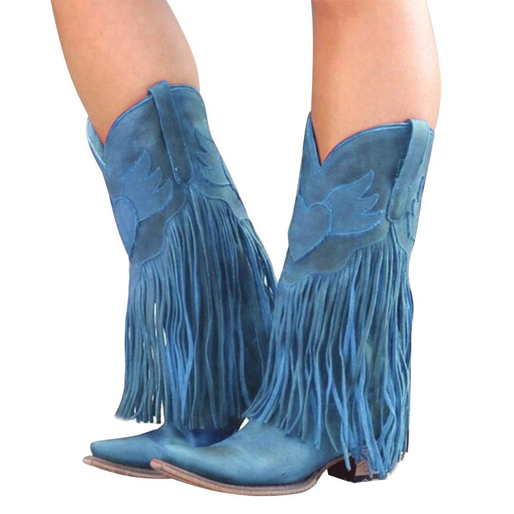 Vintage tassel over the knee boots - Mubimart