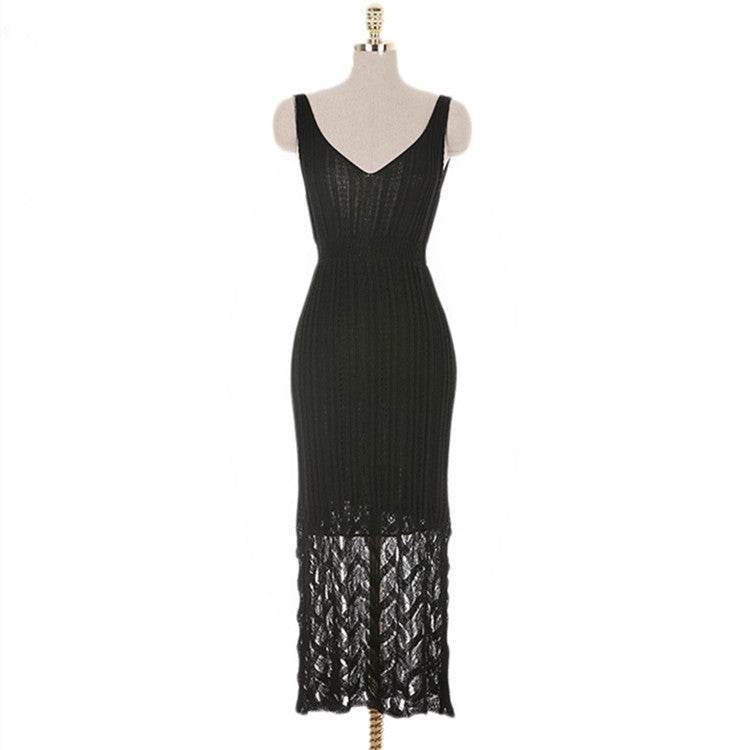 Women's V-neck openwork camisole dress - Mubimart