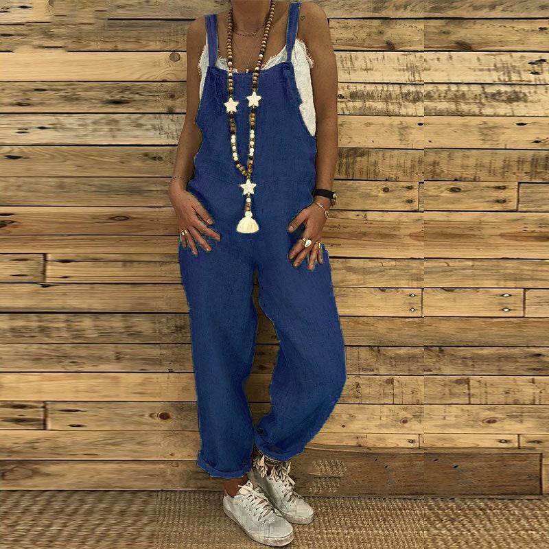Loose suspender jumpsuit plus size overalls - Mubimart