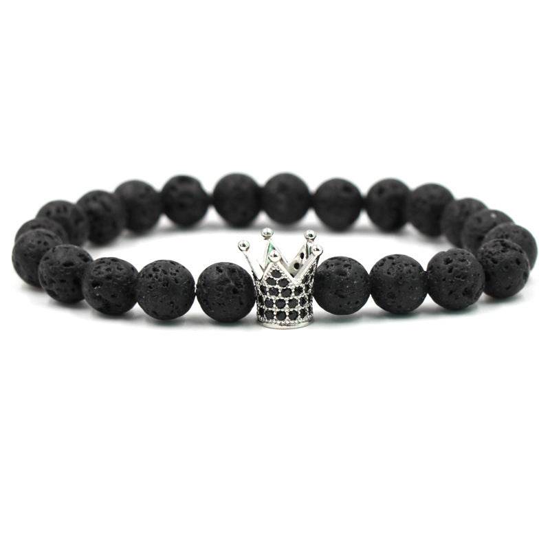 Hot Trendy Lava Stone Pave CZ Imperial Crown And Helmet Charm Bracelet For Men Or Women Bracelet Jewelry Pulseira hombres - Mubimart