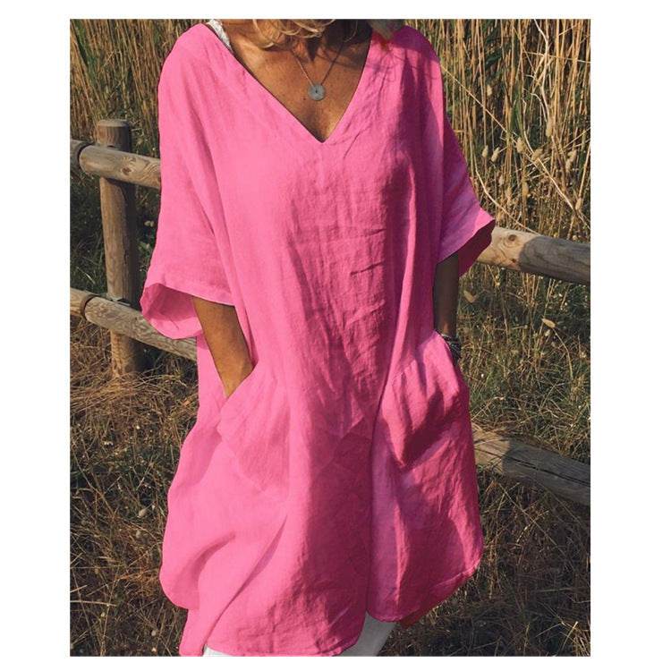 Oversized V-neck midi dress - Mubimart