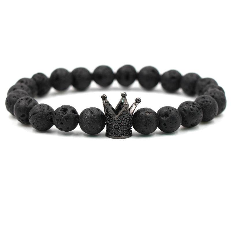 Hot Trendy Lava Stone Pave CZ Imperial Crown And Helmet Charm Bracelet For Men Or Women Bracelet Jewelry Pulseira hombres - Mubimart