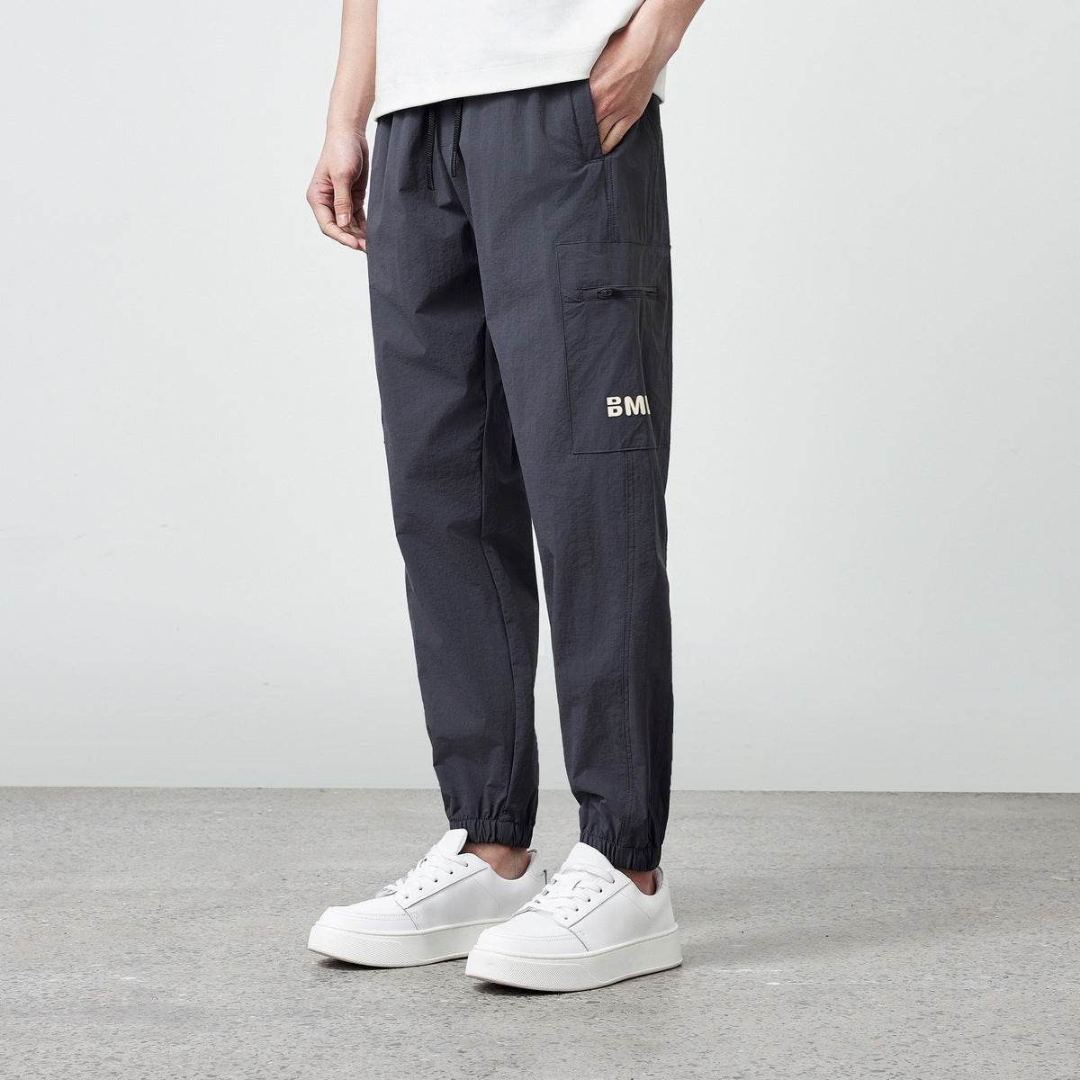 Tooling Style Elastic Waist Men's Casual Jogger Cropped Pants - Mubimart