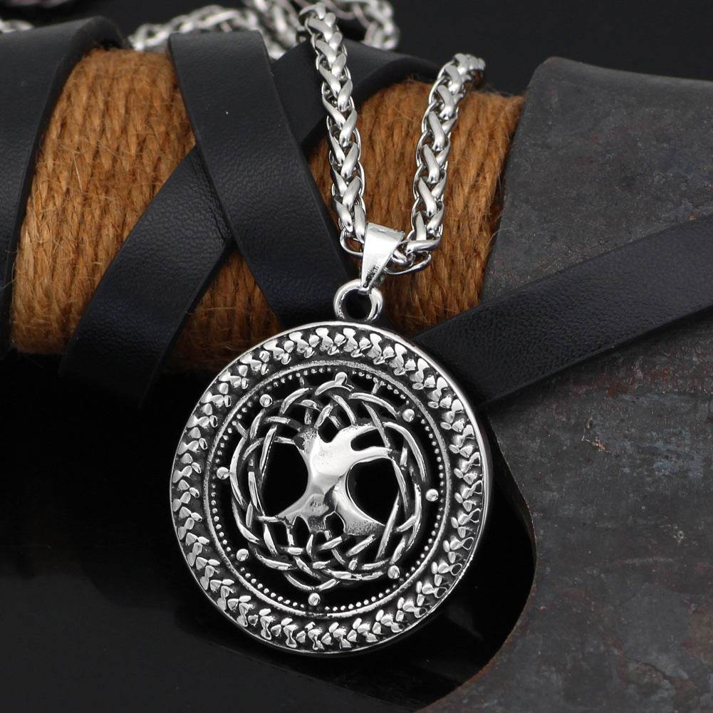Mens Fashion Stainless Steel Hollow Viking Tree Of Life Necklace - Mubimart