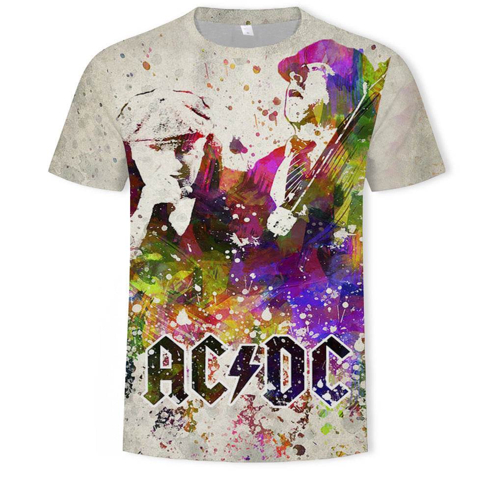 Mens Fashion Casual Digital Print Crew Neck T-shirt - Mubimart
