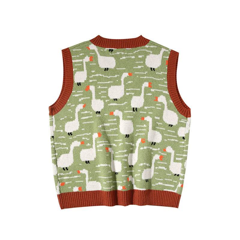 Little duck pattern sweater vest vest - Mubimart