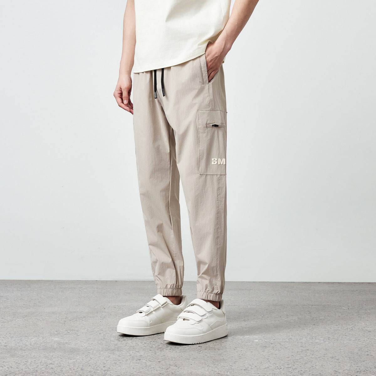 Tooling Style Elastic Waist Men's Casual Jogger Cropped Pants - Mubimart
