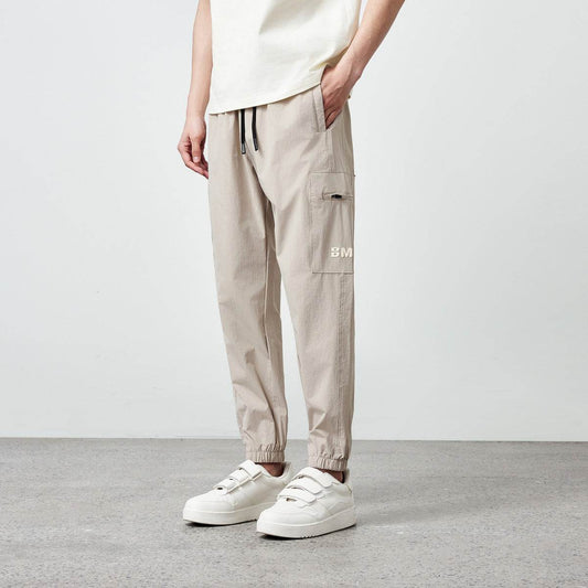 Tooling Style Elastic Waist Men's Casual Jogger Cropped Pants - Mubimart