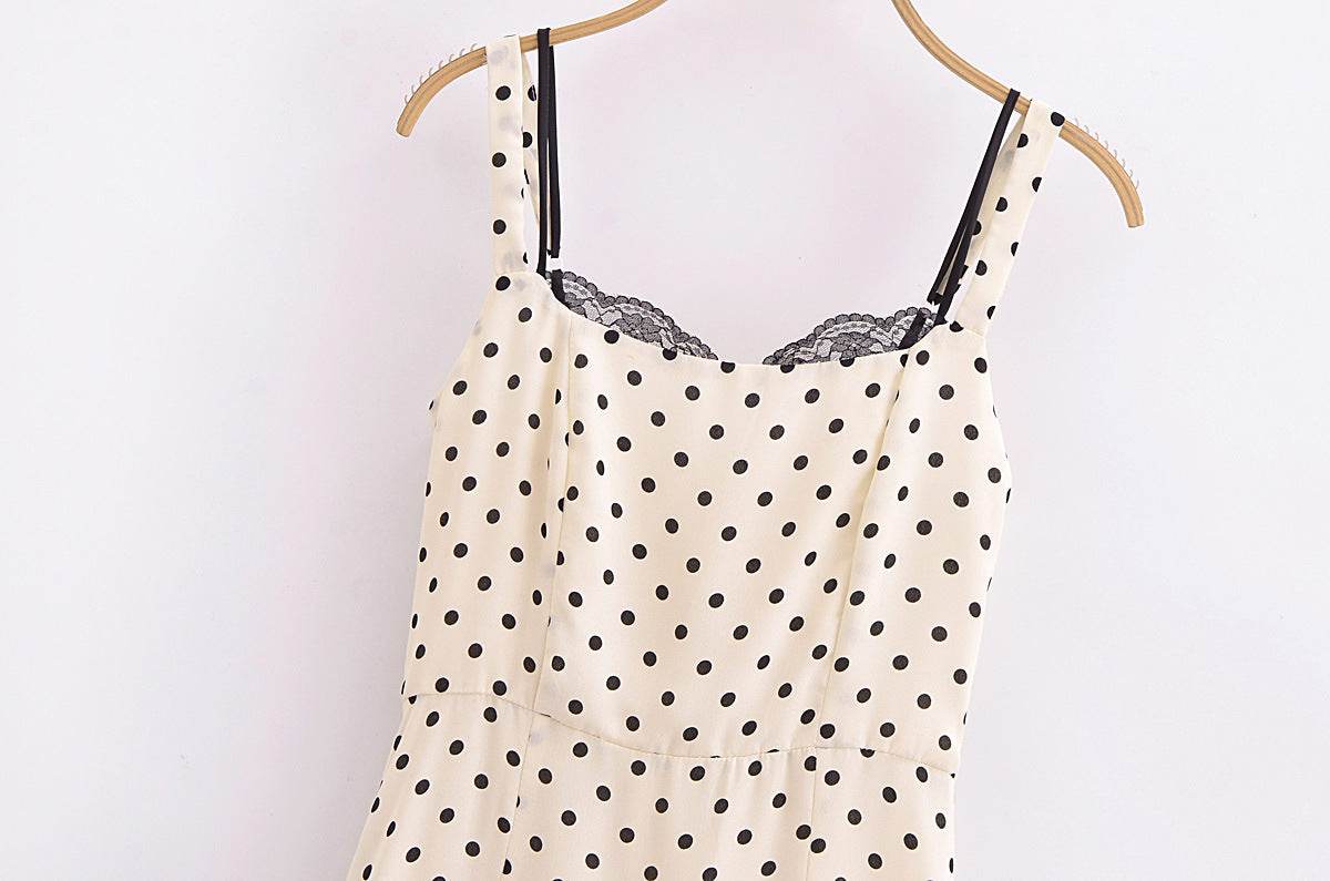 Retro Dots Printing Slip Dress - Mubimart