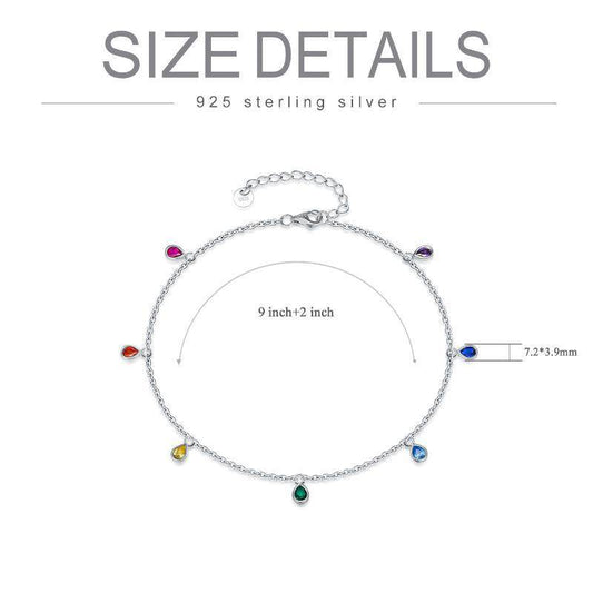 Anklets for Women Sterling Silver Multi Color Oval Rainbow Anklet Bracelets Fashion Jewelry Gifts for Women Teen Girls Friend Birthday - Mubimart