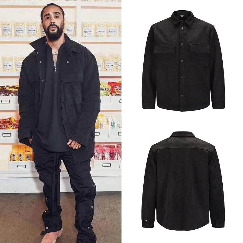 Leather velvet padded shirt loose casual jacket jacket - Mubimart