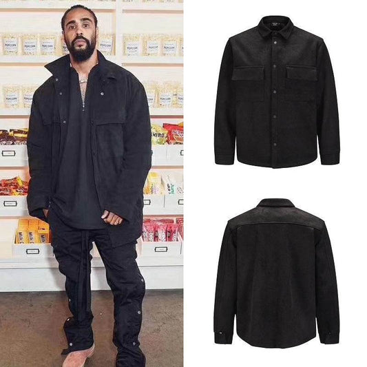 Leather velvet padded shirt loose casual jacket jacket - Mubimart
