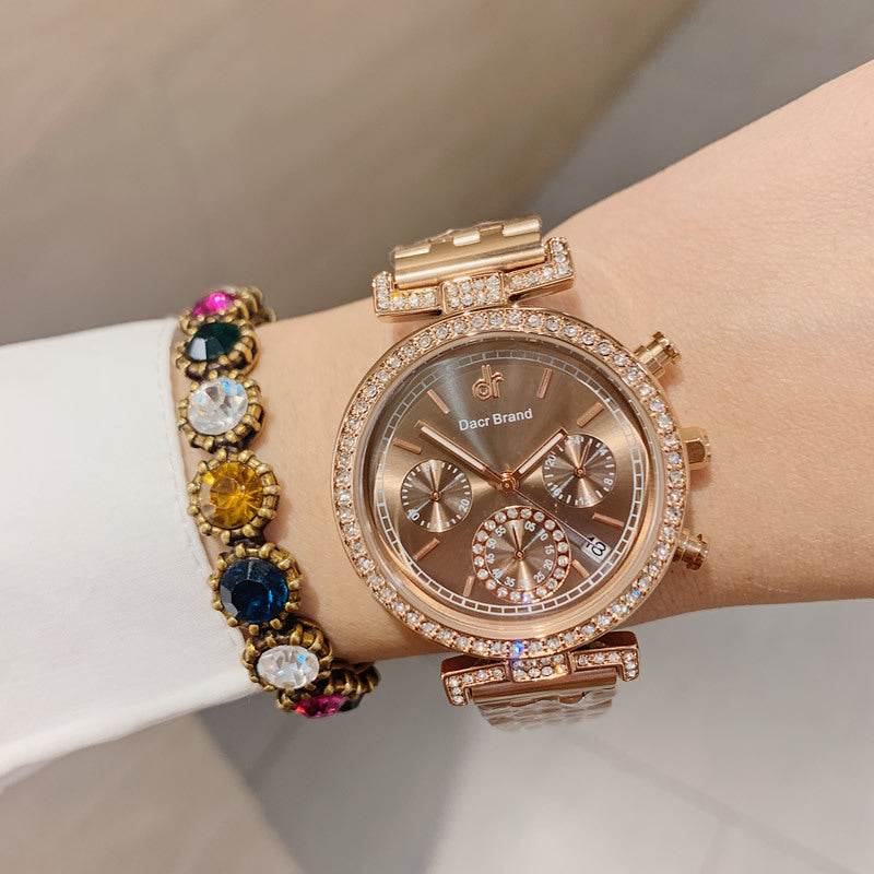 Women Waterproof Diamond Watch With Calendar - Mubimart