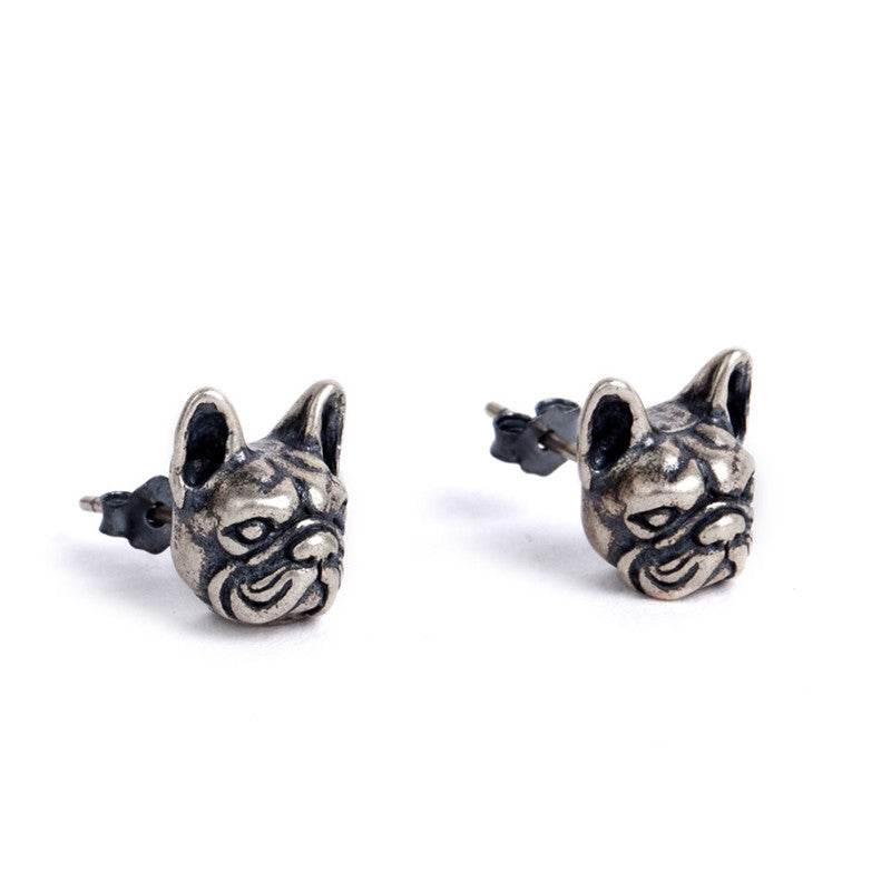 Dark Series S925 Silver Retro Stereo Animal Earrings For Men And Women Tiger Rabbit Shapi Dog Hairless Cat Earrings - Mubimart