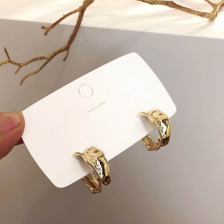 Circle Hoop Golden Metal Earrings for Women - Mubimart