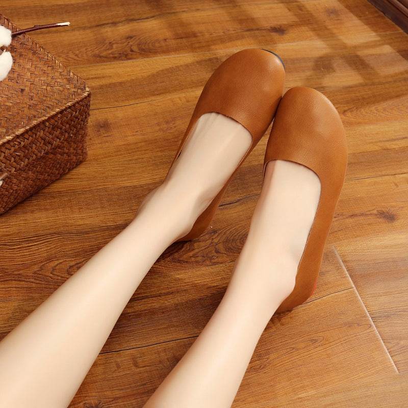 Round Toe Pumps Handmade Flats - Mubimart