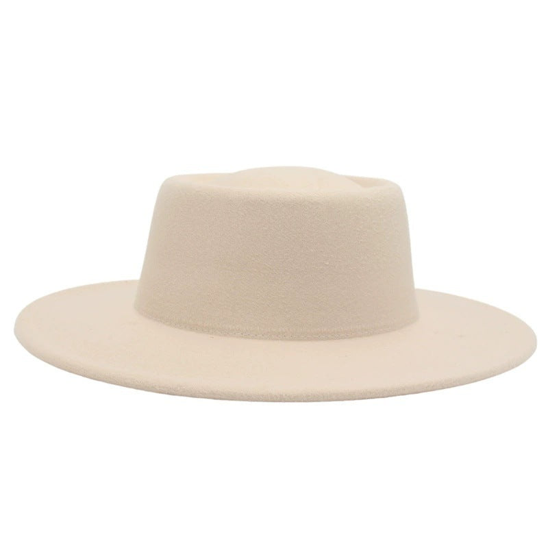 Retro Fedora 8cm Wide Brim Solid Color Concave-convex Dome Woolen Hat