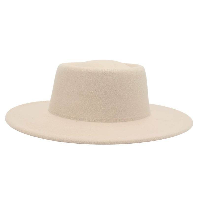 Retro Fedora 8cm Wide Brim Solid Color Concave-convex Dome Woolen Hat - Mubimart