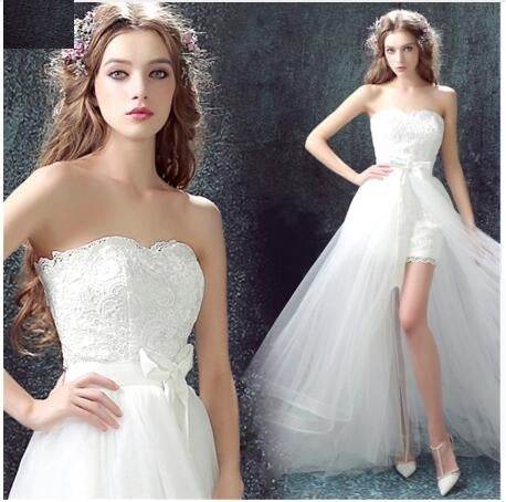 Sexy Detachable Skirt Mermaid Tulle Lace Appliques Short Wedding Dress New Wedding Dresses - Mubimart