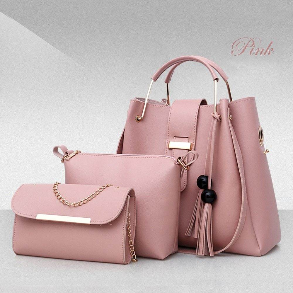 Women 3Pcs Or Set Handbags PU Leather Shoulder Bags Casual Tote Bag Tassel Metal Handle Designer Composite Bags - Mubimart