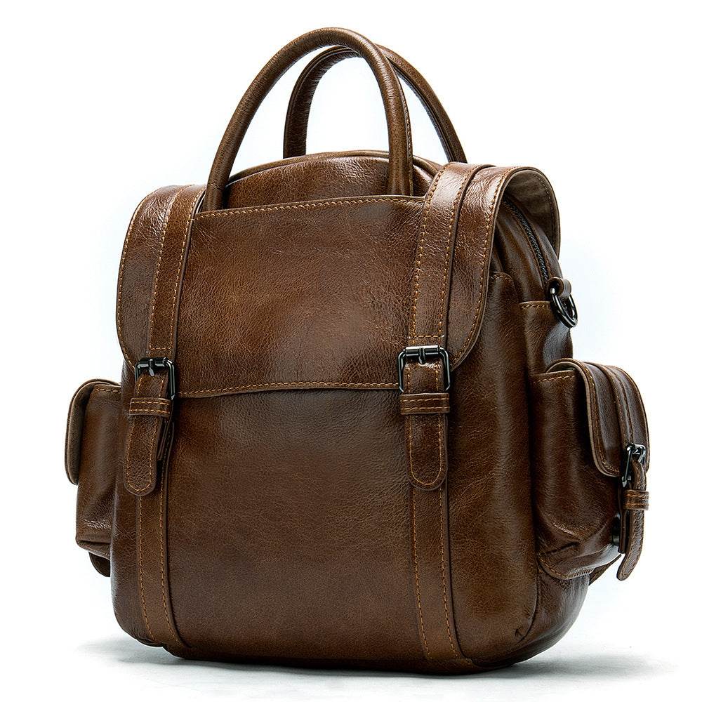 Multifunctional Retro Leather Backpack Women - Mubimart