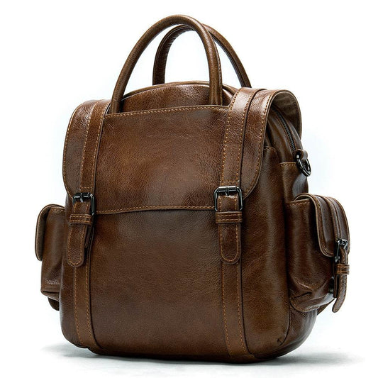 Multifunctional Retro Leather Backpack Women - Mubimart