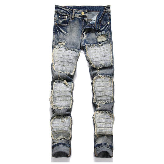 Jeans Patch Retro Blue Slim Fit Men - Mubimart