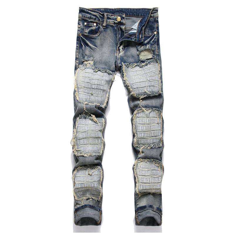 Jeans Patch Retro Blauw Slim Fit Heren