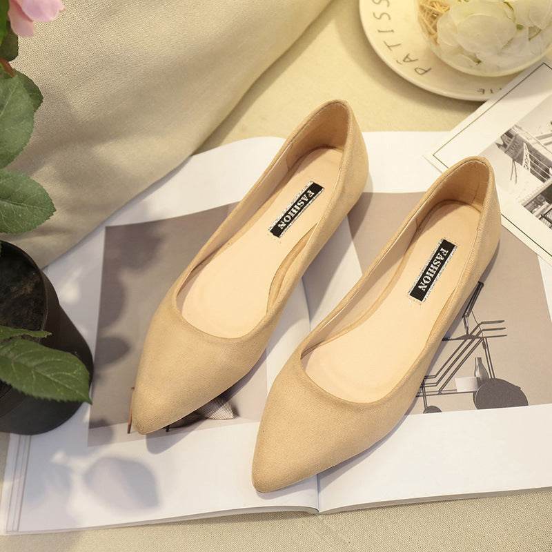 NAUSK New Women Suede Flats Fashion High Quality Basic Mixed Colors Pointy Toe Ballerina Ballet Flat Slip On Shoes - Mubimart