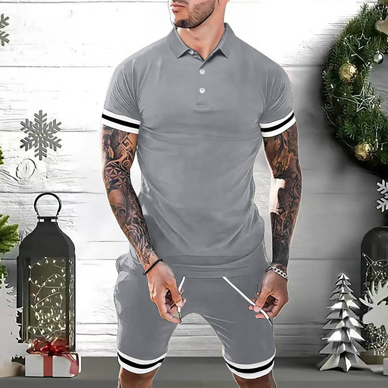 Mens Short Sets 2 Piece Outfits Polo Shirt Fashion Summer Tracksuits Casual Set Short Sleeve And Shorts Set For Men - Mubimart