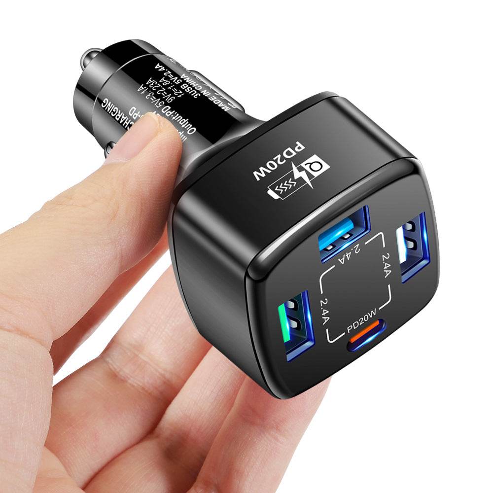 38W Multi-port Mobile Phone Charger 2USB PD Type-c Fast Charge QC30 Car Charger Type-c Cigarette Lighter 20W - Mubimart