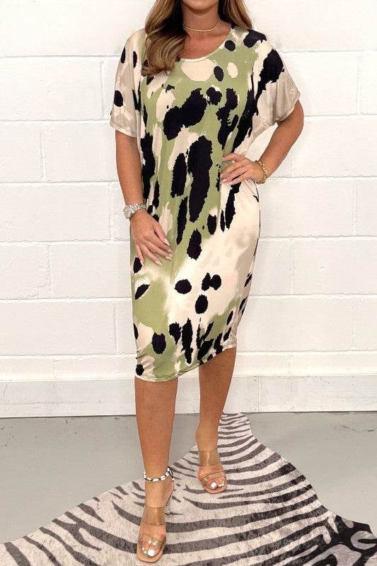 Plus Size Women's Printed Casual Short Sleeve Dress - Mubimart