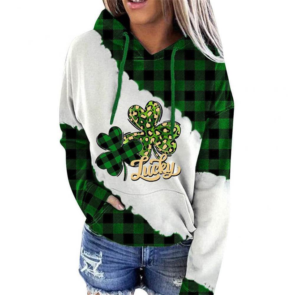 Women Sweatshirts Lucky Grass Print Streetwear Sweatshirts Hoodie Pullover Loose Casual Hooded Tops Clothes - Mubimart