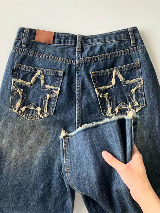 American Style Retro Rough Hem Micro Flare Jeans - Mubimart