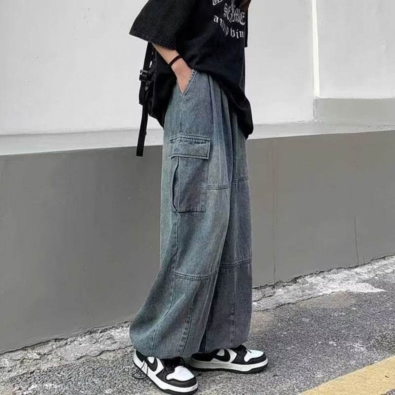 Mens Vintage Versatile Workwear Wide Leg Jeans - Mubimart