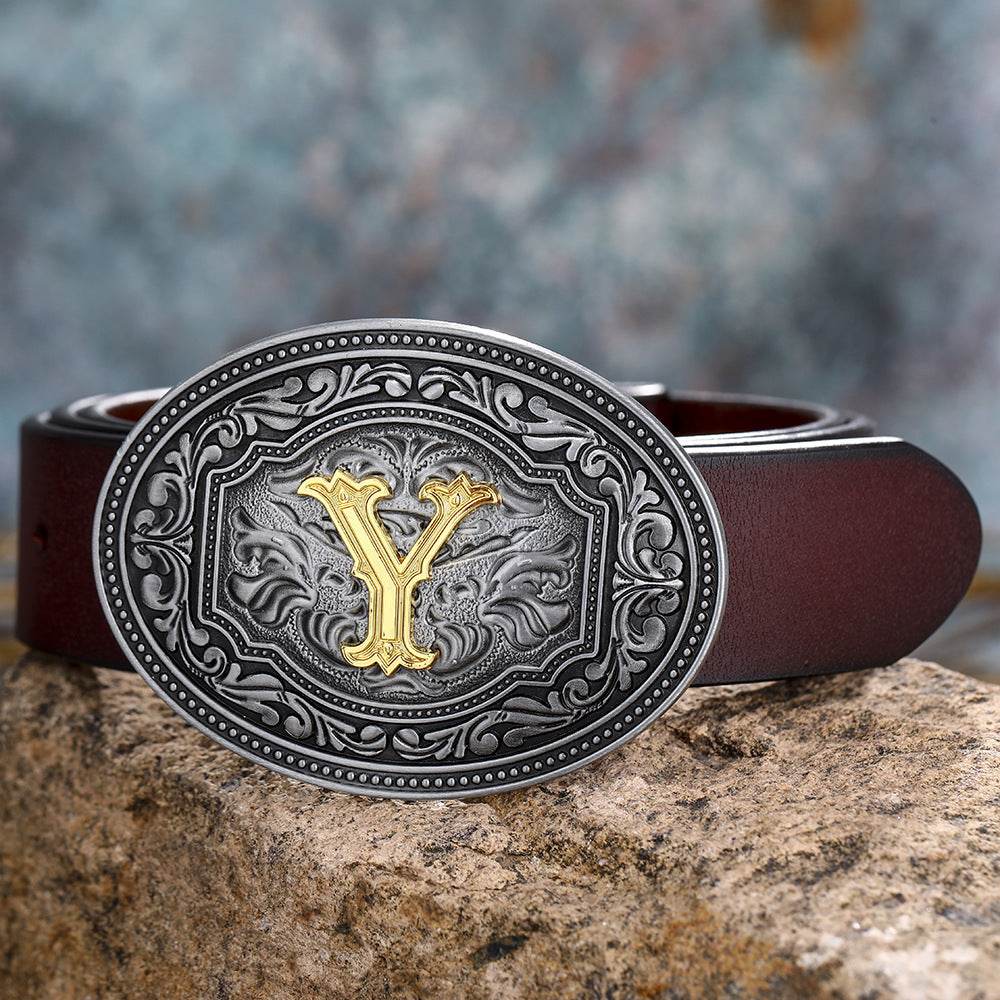 Men's And Women's Floral Letter Buckle Belts - Mubimart