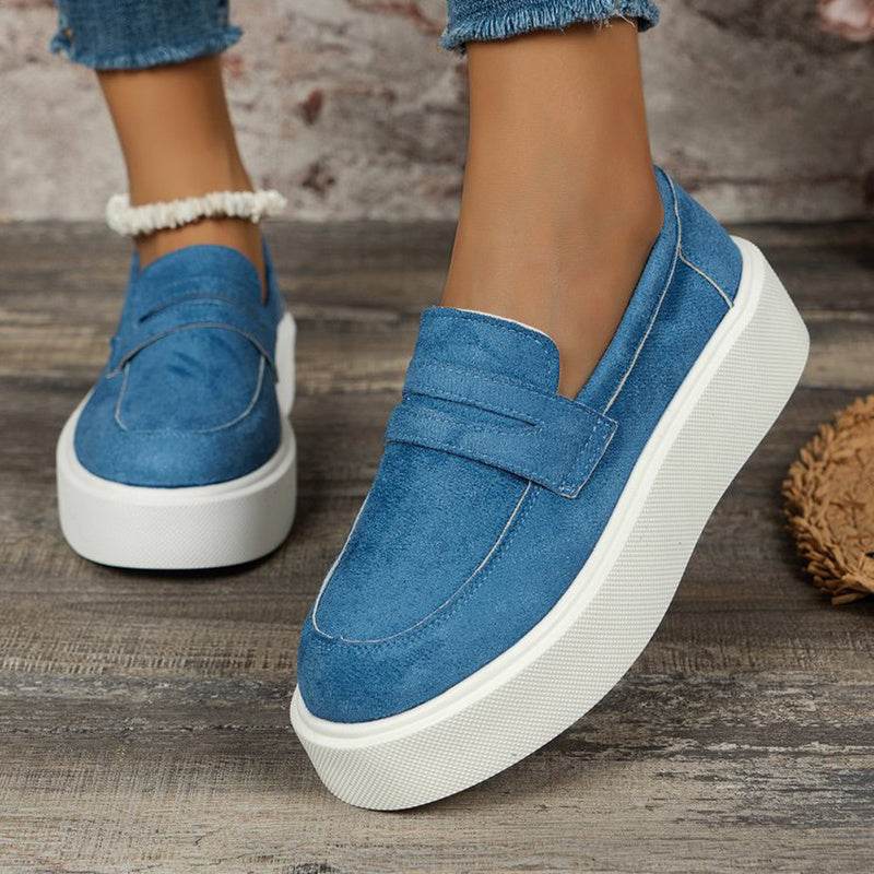 New Loafers Platform Round Toe Slip-on Shoes For Women Outdoor Casual Walking Shoes - Mubimart