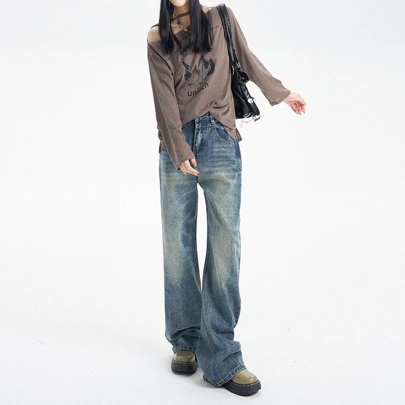 Fashion Retro Wide Leg Jeans For Women - Mubimart