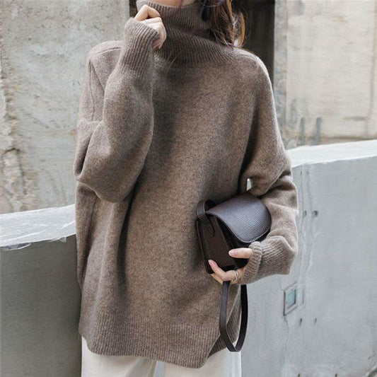 European And American Turtleneck Cashmere Sweater Women's Thickened Sweater Loose Pullover Lazy Knitted Plus Size Bottoming Shirt - Mubimart