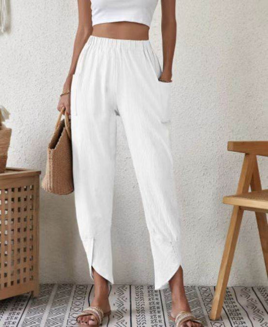 Solid Color Casual Jogger Loose Pockets Diablement Fort Skinny Pants For Women - Mubimart