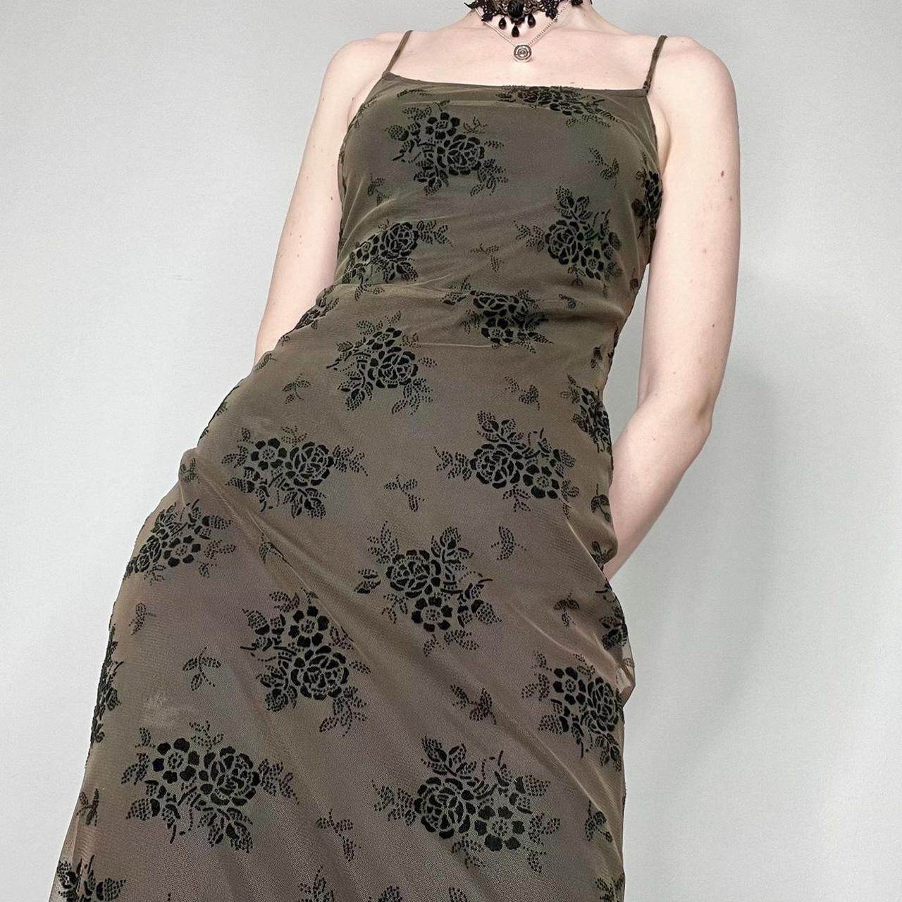 American Dark Vintage Print Slip Dress - Mubimart