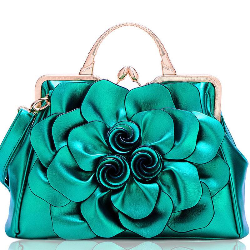 Rose Flower Women Tote Solid Color Shoulder Bag - Mubimart