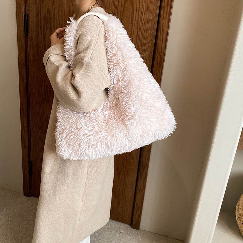 New Autumn And Ainter Plush Handbags Large-capacity Shoulder Armpit Bag Cute Fashion Luxury Designer Tote Bags For Women Trend - Mubimart
