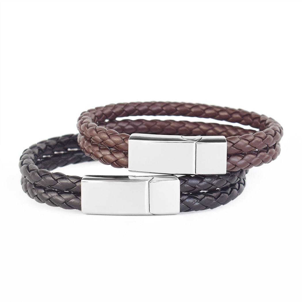 Fashion Personalized Men Woven Leather Bracelet - Mubimart
