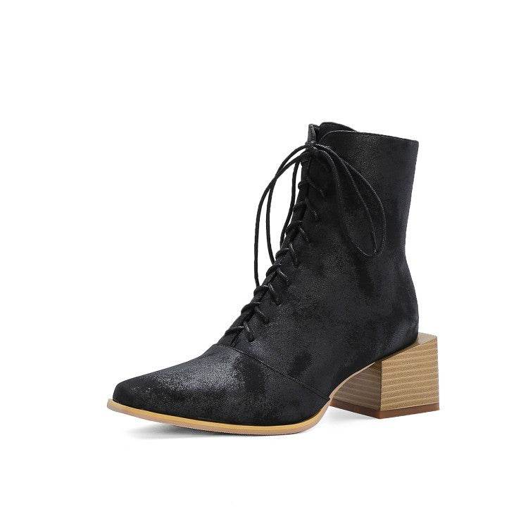 Martin Boots Women Thick Heel Pointed Toe Zipper Short Boots Women - Mubimart